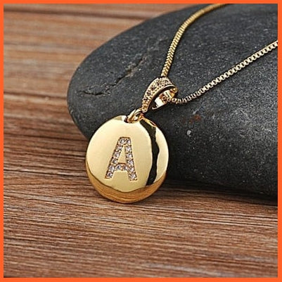 Gold Plated Round Shaped Pendant Initial 26 Letters Pendent Necklace | whatagift.com.au.
