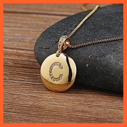 whatagift.com.au necklace C Gold Plated Round Shaped Pendant Initial 26 Letters Pendent Necklace