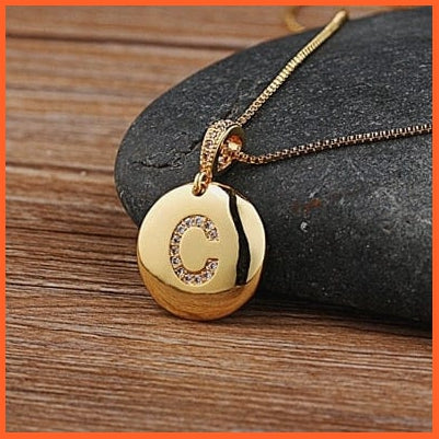 Gold Plated Round Shaped Pendant Initial 26 Letters Pendent Necklace | whatagift.com.au.