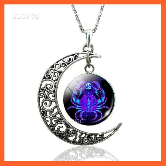 whatagift.com.au necklace Cancer-style 2 / 47cm Copy of 12 Constellation Zodiac Sign In Cabochon Glass With Crescent Moon Necklace