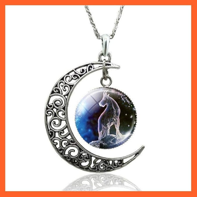 whatagift.com.au necklace Capricorn-style 1 / 47cm 12 Constellation Zodiac Sign In Cabochon Glass With Crescent Moon Necklace