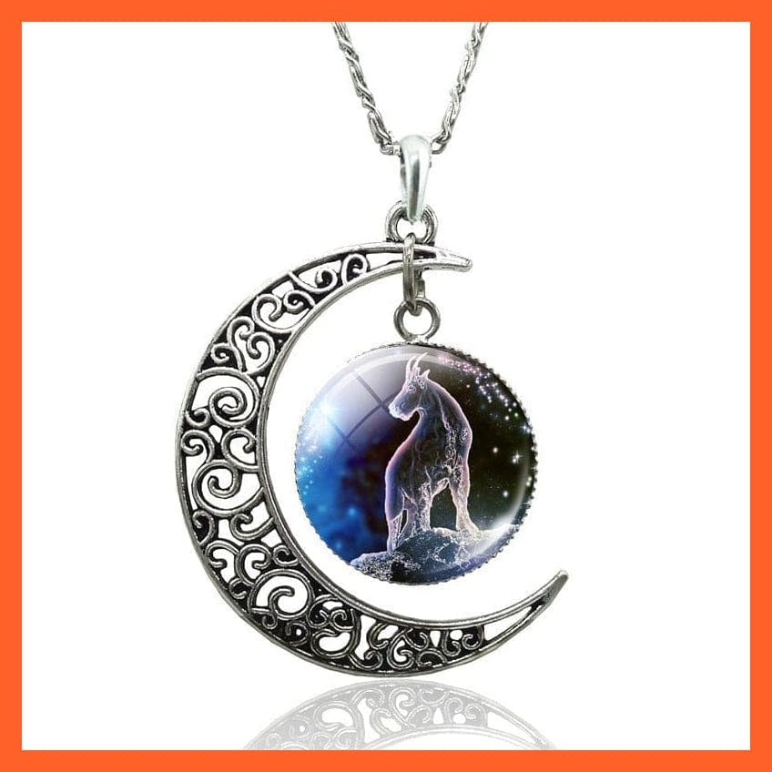 whatagift.com.au necklace Copy of 12 Constellation Zodiac Sign In Cabochon Glass With Crescent Moon Necklace