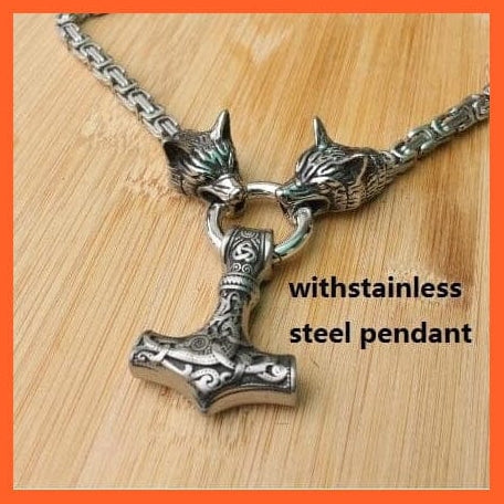 whatagift.com.au necklace d / 50cm Viking Wolf Head With Thor'S Hammer Mjolnir Alloy Pendant Necklace