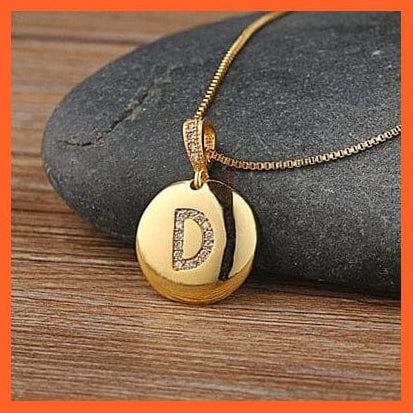 whatagift.com.au necklace D Gold Plated Round Shaped Pendant Initial 26 Letters Pendent Necklace