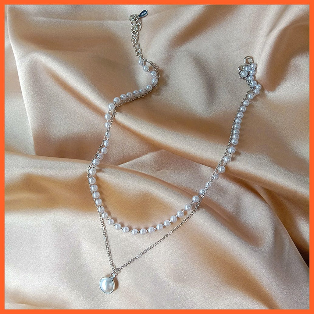 Double Layer Gold/Silver Chain With Pearl Pendant Choker Necklace | whatagift.com.au.