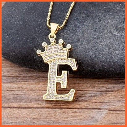 Luxury 26 Letters With Crown Cubic Zircon Pendant Necklace For Women | Gold Color Initials Of Name Necklace | whatagift.com.au.