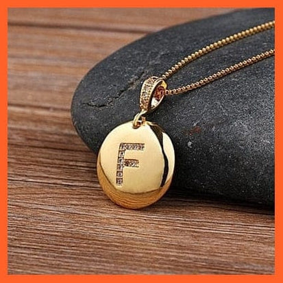 whatagift.com.au necklace F Gold Plated Round Shaped Pendant Initial 26 Letters Pendent Necklace