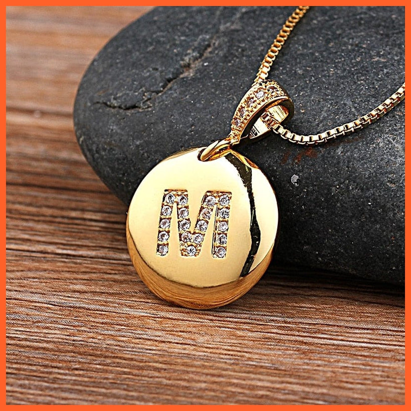 Gold Plated Round Shaped Pendant Initial 26 Letters Pendent Necklace | whatagift.com.au.