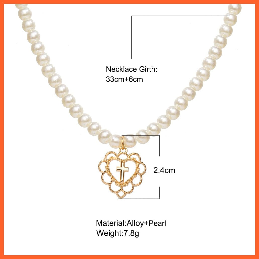 Gold Silver Pearl Heart Shaped Pendant Choker Necklace For Women | whatagift.com.au.