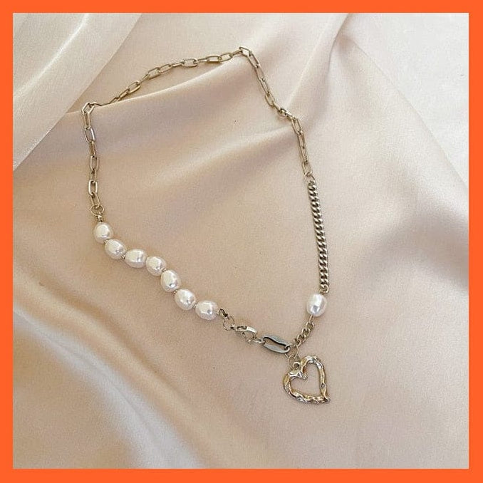 whatagift.com.au necklace Gold Silver Pearl Heart Shaped Pendant Choker Necklace For Women