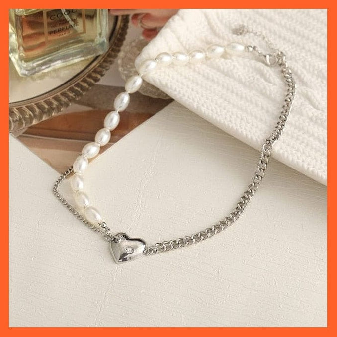 whatagift.com.au necklace Gold Silver Pearl Heart Shaped Pendant Choker Necklace For Women