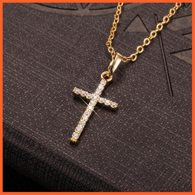 Unisex Cross Pendants Gold Black Color Chain Necklace Jewelry | whatagift.com.au.