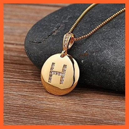 whatagift.com.au necklace H Gold Plated Round Shaped Pendant Initial 26 Letters Pendent Necklace