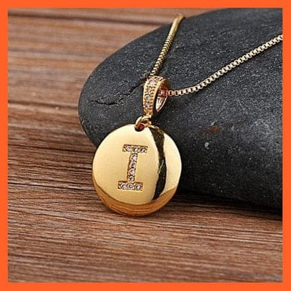 whatagift.com.au necklace I Gold Plated Round Shaped Pendant Initial 26 Letters Pendent Necklace