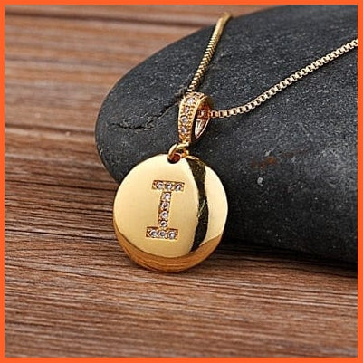 Gold Plated Round Shaped Pendant Initial 26 Letters Pendent Necklace | whatagift.com.au.