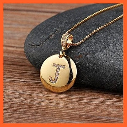 whatagift.com.au necklace J Gold Plated Round Shaped Pendant Initial 26 Letters Pendent Necklace