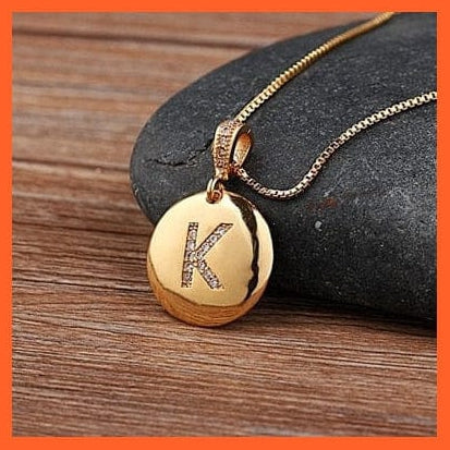 whatagift.com.au necklace K Gold Plated Round Shaped Pendant Initial 26 Letters Pendent Necklace