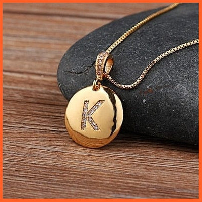 Gold Plated Round Shaped Pendant Initial 26 Letters Pendent Necklace | whatagift.com.au.