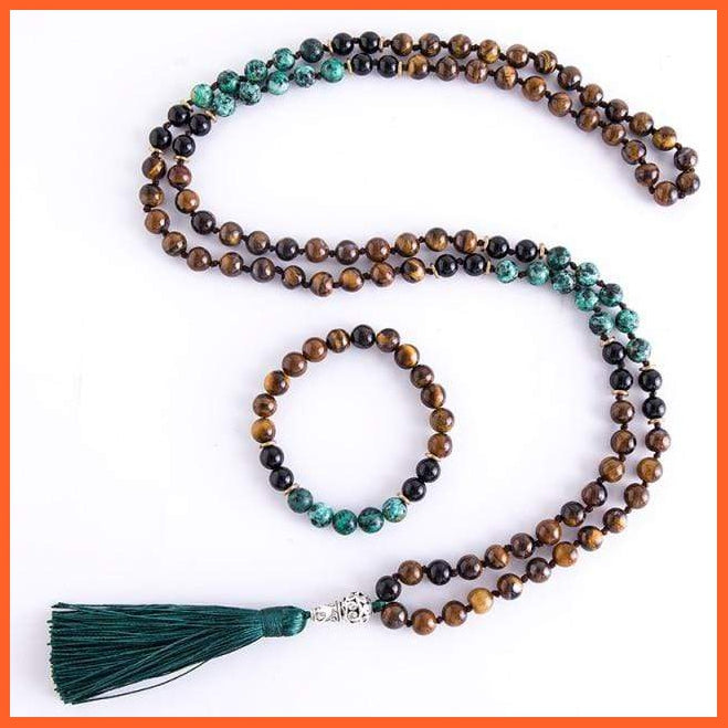 Yellow Tiger Eyes African Turquoise Black Onyx Neck Piece| Beaded Tassel Handmade Necklace | whatagift.com.au.