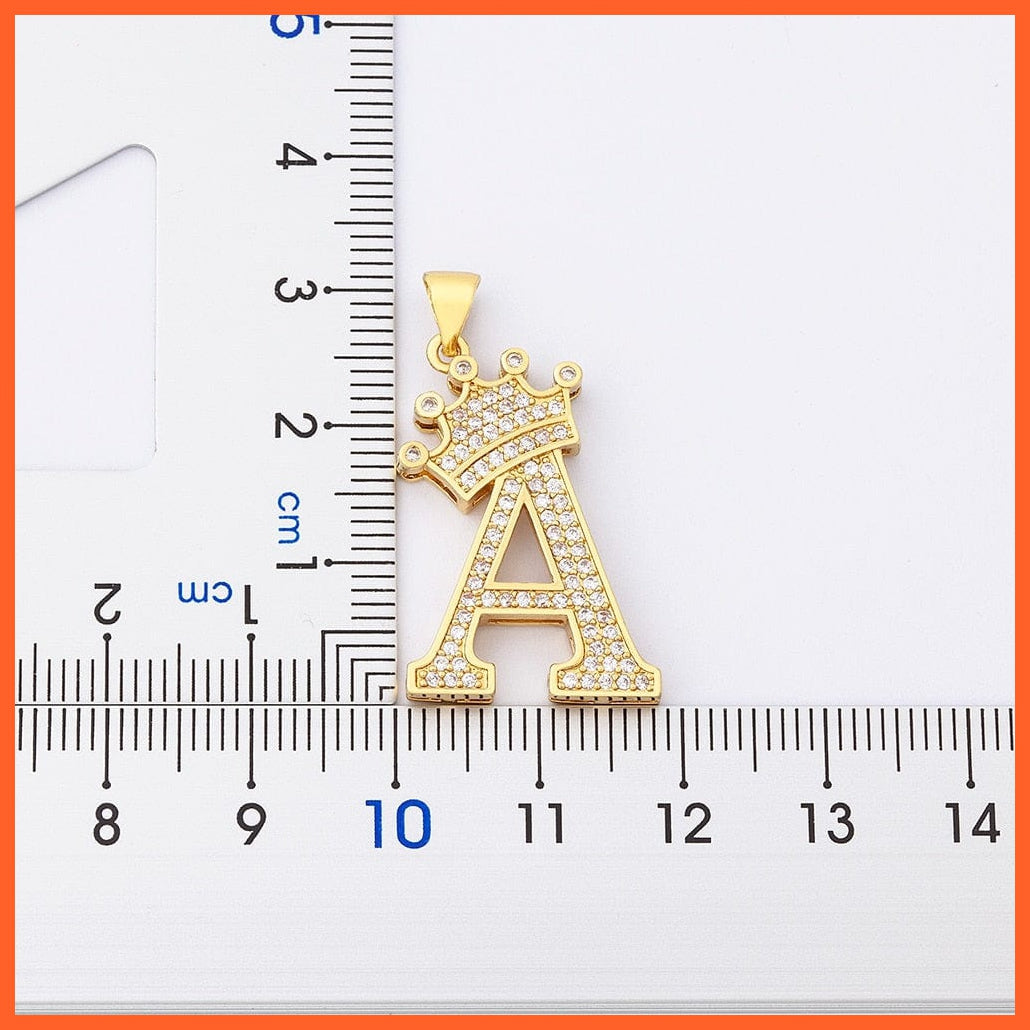 Luxury 26 Letters With Crown Cubic Zircon Pendant Necklace For Women | Gold Color Initials Of Name Necklace | whatagift.com.au.