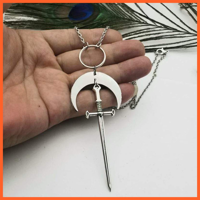 Moon Sword Necklace Silver Plated Dagger Jewellery | Dark Gothic Gypsy Occult Tarot Jewellery | whatagift.com.au.