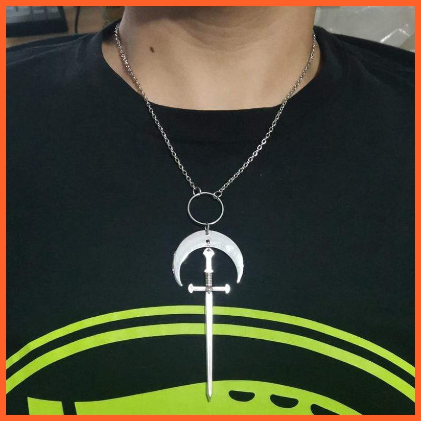 Moon Sword Necklace Silver Plated Dagger Jewellery | Dark Gothic Gypsy Occult Tarot Jewellery | whatagift.com.au.