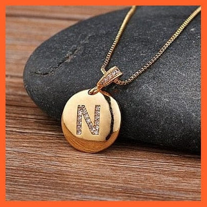 whatagift.com.au necklace N Gold Plated Round Shaped Pendant Initial 26 Letters Pendent Necklace