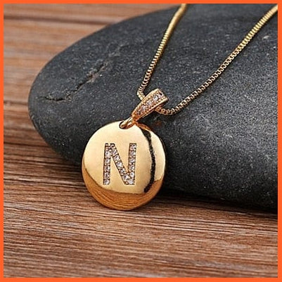 Gold Plated Round Shaped Pendant Initial 26 Letters Pendent Necklace | whatagift.com.au.