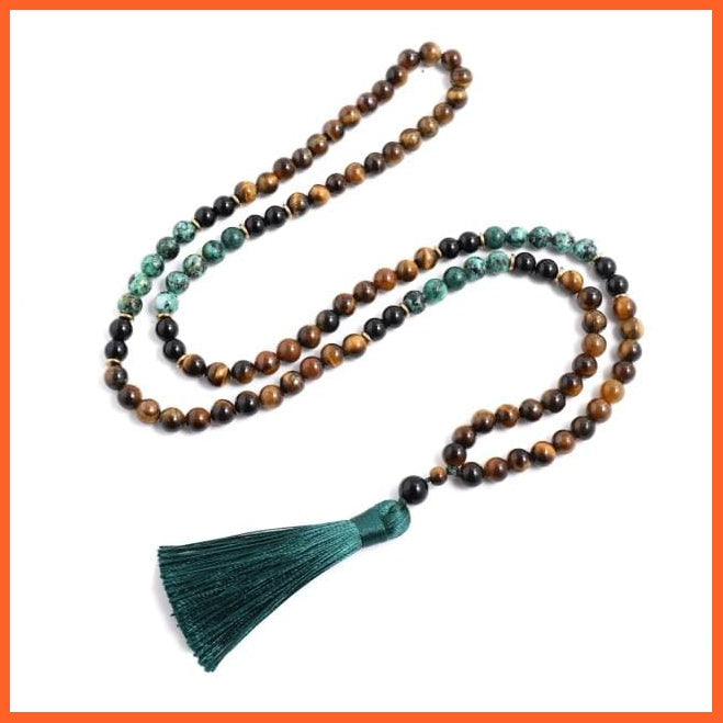Yellow Tiger Eyes African Turquoise Black Onyx Neck Piece| Beaded Tassel Handmade Necklace | whatagift.com.au.