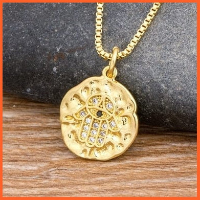 Unisex Gold Color Hamsa Hand Evil Eye Pendant Necklace | whatagift.com.au.