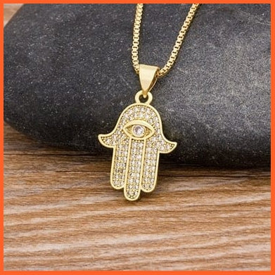 Unisex Gold Color Hamsa Hand Evil Eye Pendant Necklace | whatagift.com.au.