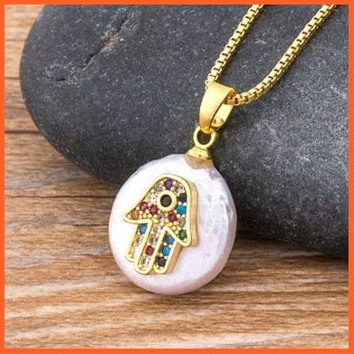 Unisex Gold Color Hamsa Hand Evil Eye Pendant Necklace | whatagift.com.au.