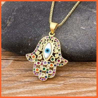 Unisex Gold Color Hamsa Hand Evil Eye Pendant Necklace | whatagift.com.au.