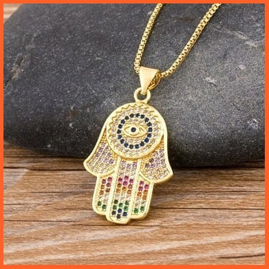 Unisex Gold Color Hamsa Hand Evil Eye Pendant Necklace | whatagift.com.au.