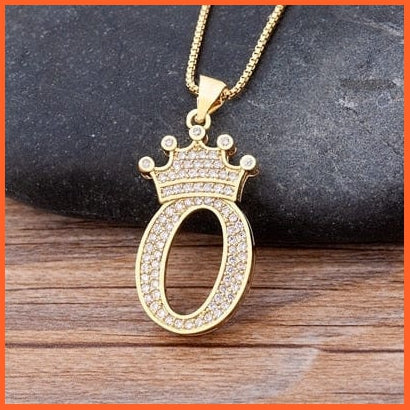 Luxury 26 Letters With Crown Cubic Zircon Pendant Necklace For Women | Gold Color Initials Of Name Necklace | whatagift.com.au.