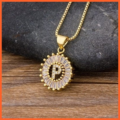 Charming Gold Plated  Cubic Zircon A-Z Initials Letter Pendants & Necklace | whatagift.com.au.