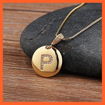 whatagift.com.au necklace P Gold Plated Round Shaped Pendant Initial 26 Letters Pendent Necklace