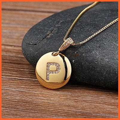 Gold Plated Round Shaped Pendant Initial 26 Letters Pendent Necklace | whatagift.com.au.