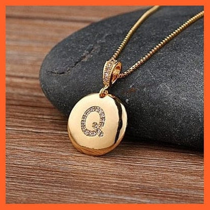 whatagift.com.au necklace Q Gold Plated Round Shaped Pendant Initial 26 Letters Pendent Necklace