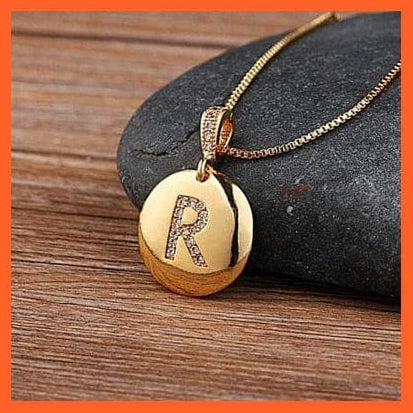whatagift.com.au necklace R Gold Plated Round Shaped Pendant Initial 26 Letters Pendent Necklace