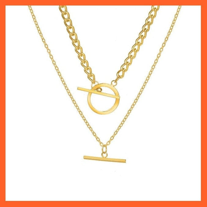 whatagift.com.au necklace RAM0684-1 Thick Chain Toggle Clasp Chain Necklaces | Mixed Linked Circle Necklaces For Women