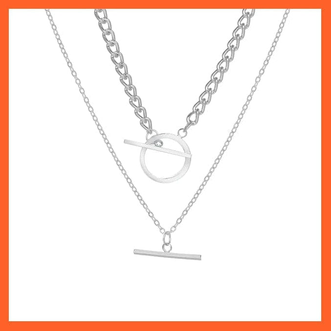 whatagift.com.au necklace RAM0684-2 Thick Chain Toggle Clasp Chain Necklaces | Mixed Linked Circle Necklaces For Women