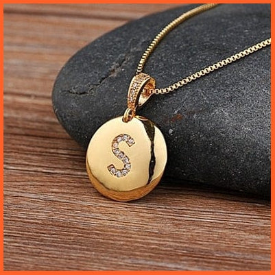 Gold Plated Round Shaped Pendant Initial 26 Letters Pendent Necklace | whatagift.com.au.
