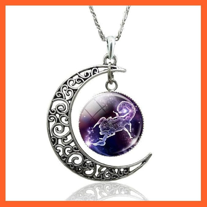 whatagift.com.au necklace Scorpio-style 1 / 47cm 12 Constellation Zodiac Sign In Cabochon Glass With Crescent Moon Necklace