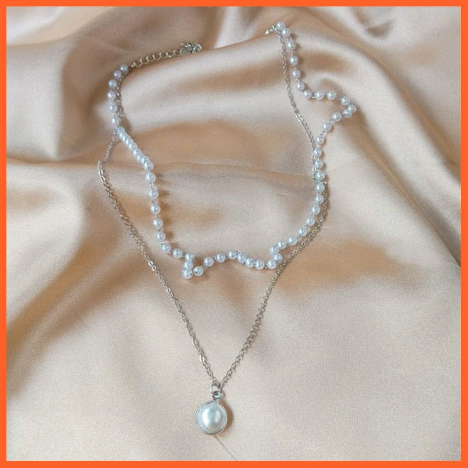 Double Layer Gold/Silver Chain With Pearl Pendant Choker Necklace | whatagift.com.au.