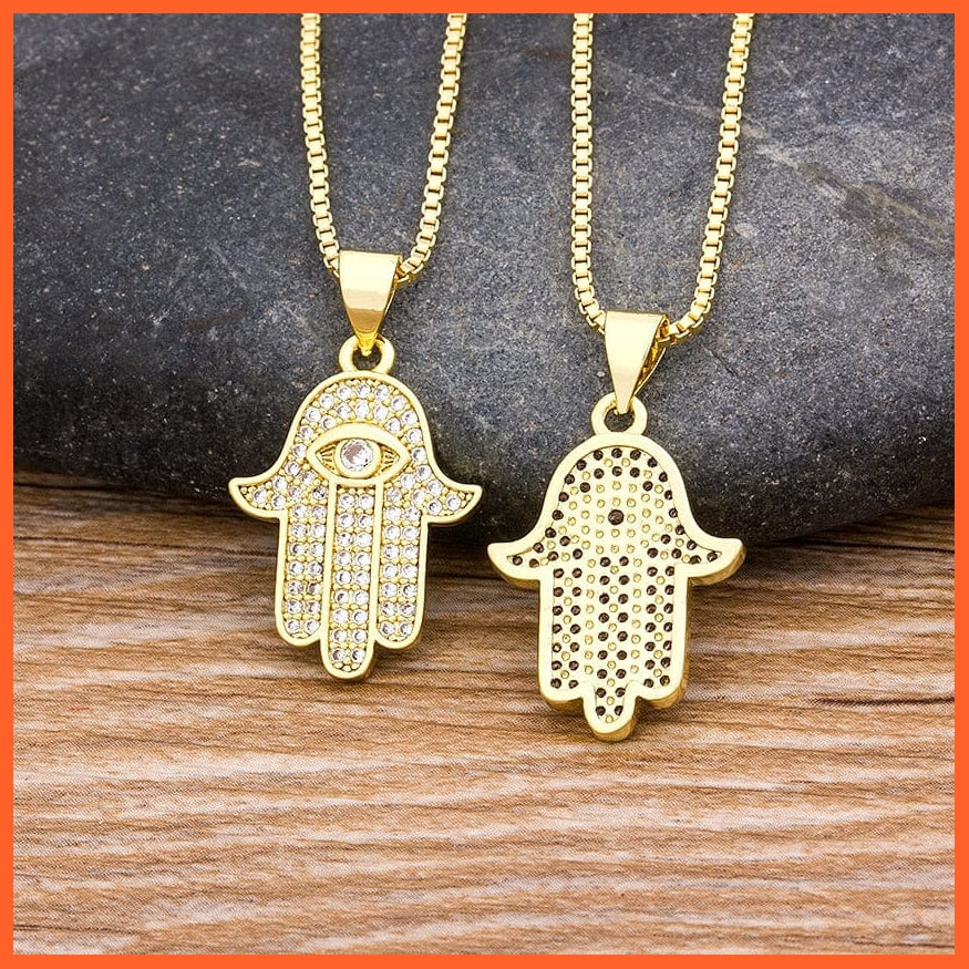 Unisex Gold Color Hamsa Hand Evil Eye Pendant Necklace | whatagift.com.au.