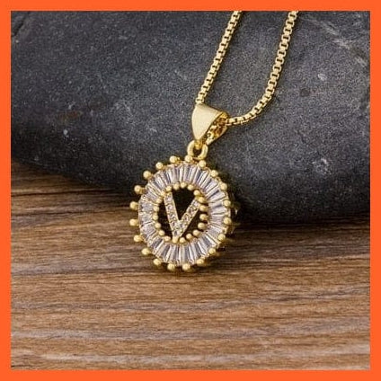 whatagift.com.au necklace V Copy of Charming Gold Plated  Cubic Zircon A-Z Initials Letter Pendants & Necklace
