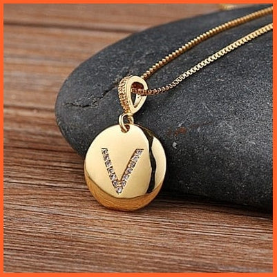 Gold Plated Round Shaped Pendant Initial 26 Letters Pendent Necklace | whatagift.com.au.
