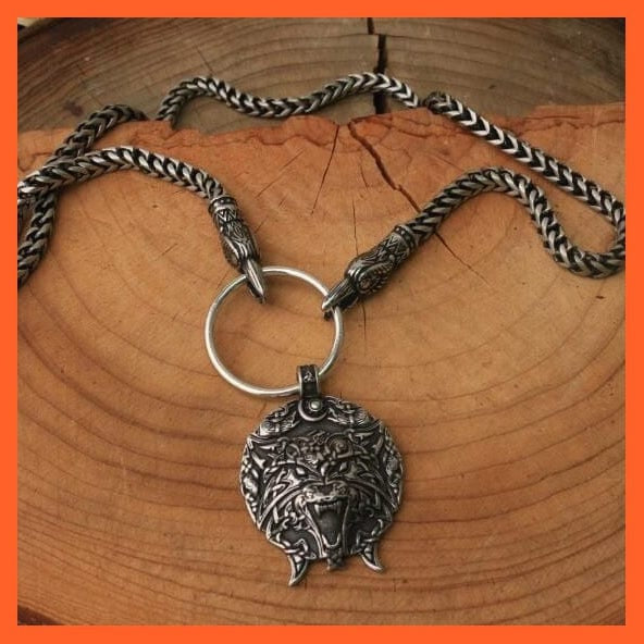 whatagift.com.au necklace Viking Wolf Head With Thor'S Hammer Mjolnir Alloy Pendant Necklace