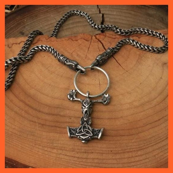 whatagift.com.au necklace Viking Wolf Head With Thor'S Hammer Mjolnir Alloy Pendant Necklace